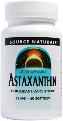 Source Naturals, Astaxanthin, 12 mg, 60 Softgels ,المكملات الغذائية، مضادات الأكسدة، أستازانتين