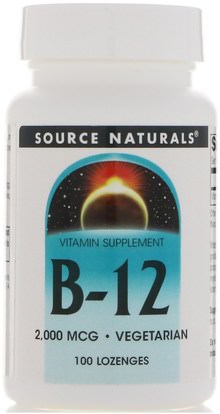 Source Naturals, B-12, Sublingual, 2,000 mcg, 100 Tablets ,الفيتامينات، فيتامين b12، فيتامين b12 - سيانوكوبالامين