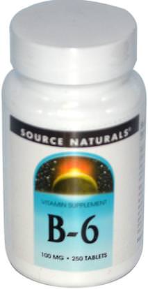 Source Naturals, B-6, 100 mg, 250 Tablets ,الفيتامينات، فيتامين b6 - البيريدوكسين