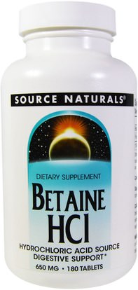 Source Naturals, Betaine HCL, 650 mg, 180 Tablets ,المكملات الغذائية، بيتين هكل، الجلوكوزامين هيدروكلوريد