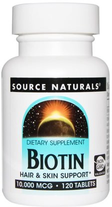 Source Naturals, Biotin, 10,000 mcg, 120 Tablets ,الفيتامينات، فيتامين ب، البيوتين