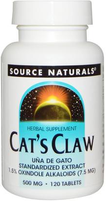 Source Naturals, Cats Claw, 500 mg, 120 Tablets ,الأعشاب، القطط، مخلب، (وا، دي، غاتو)