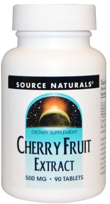 Source Naturals, Cherry Fruit Extract, 500 mg, 90 Tablets ,الصحة، النقرس، المكملات الغذائية، مقتطفات الفاكهة، الكرز (الفاكهة السوداء البرية)