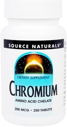 Source Naturals, Chromium, 200 mcg, 250 Tablets ,المكملات الغذائية، المعادن، خلات الكروم
