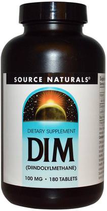 Source Naturals, DIM (Diindolylmethane), 100 mg, 180 Tablets ,والمكملات الغذائية، والقرنبيط الصليبي، ديندوليلميثان (خافت)