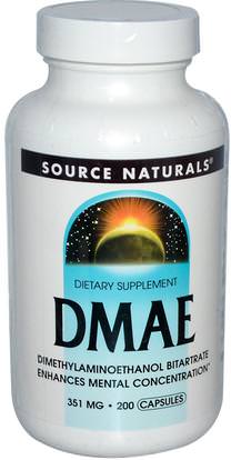 Source Naturals, DMAE, 351 mg, 200 Capsules ,والمكملات، والسوائل دماي وعلامات التبويب