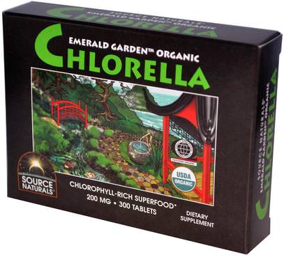 Source Naturals, Emerald Garden Organic, Chlorella, 200 mg, 300 Tablets ,المكملات الغذائية، سوبرفوودس، الكلوريلا العضوية