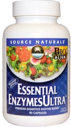 Source Naturals, Essential EnzymesUltra, 90 Capsules ,والمكملات الغذائية، والإنزيمات الهاضمة