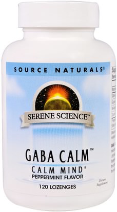 Source Naturals, GABA Calm, Peppermint Flavor, 120 Lozenges ,والمكملات الغذائية، غابا (حمض غاما أمينوبوتيريك)، والصحة، والقلق