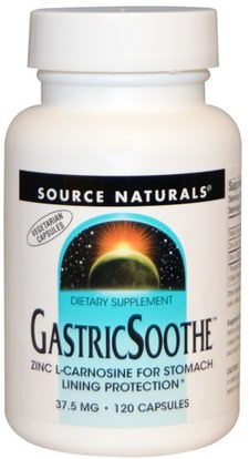 Source Naturals, GastricSoothe, 37.5 mg, 120 Capsules ,والمكملات الغذائية والمعادن والزنك كارنوزين (بيبزين جي)