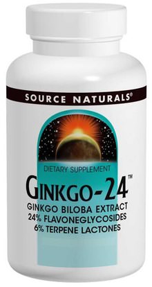 Source Naturals, Ginkgo-24, 120 mg, 120 Tablets ,الأعشاب، الجنكة، بيلوبا