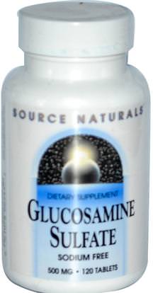 Source Naturals, Glucosamine Sulfate, Sodium Free, 500 mg, 120 Tablets ,المكملات الغذائية، كبريتات الجلوكوزامين