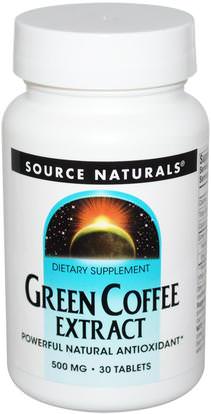 Source Naturals, Green Coffee Extract, 500 mg, 30 Tablets ,والمكملات الغذائية، ومضادات الأكسدة، واستخراج حبوب البن الخضراء