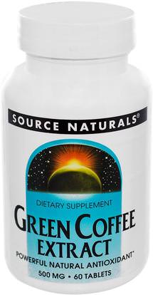 Source Naturals, Green Coffee Extract, 500 mg, 60 Tablets ,والمكملات الغذائية، ومضادات الأكسدة، واستخراج حبوب البن الخضراء