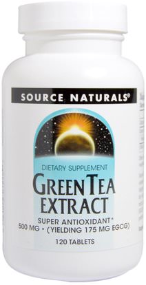 Source Naturals, Green Tea Extract, 500 mg, 120 Tablets ,المكملات الغذائية، مضادات الأكسدة، الشاي الأخضر، الأعشاب، إغغ