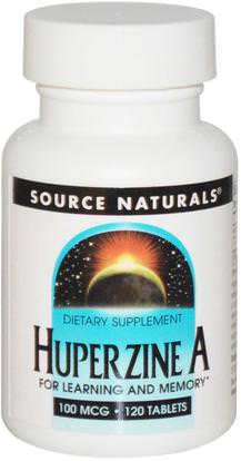 Source Naturals, Huperzine A, 100 mcg, 120 Tablets ,الصحة، اضطراب نقص الانتباه، إضافة، أدهد، الدماغ، الذاكرة، الأعشاب، هوبرزين (هوبرزين)