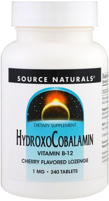 Source Naturals, HydroxoCobalamin, Vitamin B-12, Cherry Flavored Lozenge, 1 mg, 240 Tablets ,الفيتامينات، فيتامين ب
