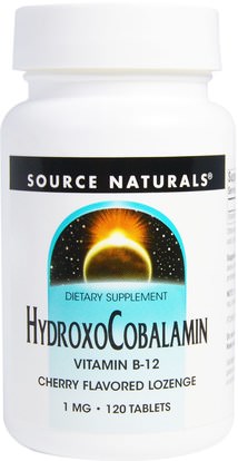 Source Naturals, HydroxoCobalamin, Vitamin B12, Cherry Flavored Lozenge, 1 mg, 120 Tablets ,الفيتامينات، وفيتامين ب، وفيتامين ب 12، وفيتامين ب 12 - سيانوكوبالامين
