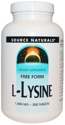 Source Naturals, L-Lysine, 1,000 mg, 200 Tablets ,المكملات الغذائية، والأحماض الأمينية، ل يسين