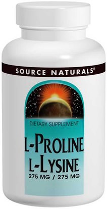 Source Naturals, L-Proline L-Lysine, 275 mg / 275 mg, 120 Tablets ,المكملات الغذائية، والأحماض الأمينية، ل يسين