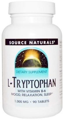 Source Naturals, L-Tryptophan, 1,000 mg, 90 Tablets ,المكملات الغذائية، لتر التربتوفان