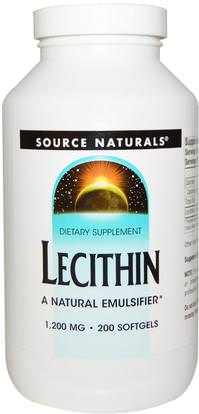 Source Naturals, Lecithin, 1,200 mg, 200 Softgels ,المكملات الغذائية، الليسيثين، الأحماض الأمينية