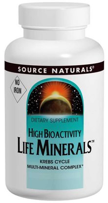 Source Naturals, Life Minerals, No Iron, 120 Tablets ,المكملات الغذائية، المعادن، المعادن المتعددة