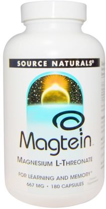 Source Naturals, Magtein, Magnesium L-Threonate, 667 mg, 180 Capsules ,المكملات الغذائية، المعادن، المغنيسيوم