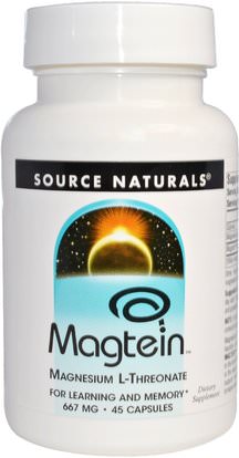Source Naturals, Magtein, Magnesium L-Threonate, 667 mg, 45 Capsules ,المكملات الغذائية، المعادن، المغنيسيوم