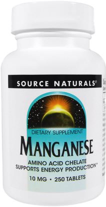 Source Naturals, Manganese, 10 mg, 250 Tablets ,المكملات الغذائية، المعادن، المنغنيز