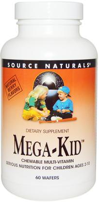 Source Naturals, Mega-Kid, Chewable Multi-Vitamin, Natural Berry Flavors, 60 Wafers ,الفيتامينات، الأطفال الفيتامينات