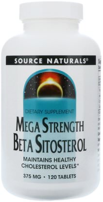 Source Naturals, Mega Strength Beta Sitosterol, 375 mg, 120 Tablets ,المكملات الغذائية، فيتوستيرولس، سيتوستيرول بيتا