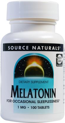 Source Naturals, Melatonin, 1 mg, 100 Tablets ,والمكملات الغذائية، والنوم، الميلاتونين