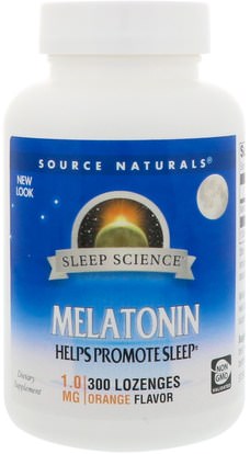Source Naturals, Melatonin, Orange Flavored Lozenge, 1 mg, 300 Lozenges ,المكملات الغذائية، مجمع الميلاتونين