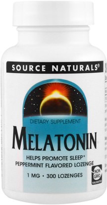 Source Naturals, Melatonin, Peppermint Flavored Lozenge, 1 mg, 300 Lozenge ,والمكملات الغذائية، والنوم، الميلاتونين