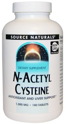 Source Naturals, N-Acetyl Cysteine, 1,000 mg, 180 Tablets ,المكملات الغذائية، مضادات الأكسدة، مضادات الأكسدة