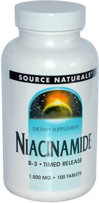 Source Naturals, Niacinamide, B-3, Timed Release, 1,500 mg, 100 Tablets ,الفيتامينات، فيتامين b3، فيتامين b3 - نياكيناميد