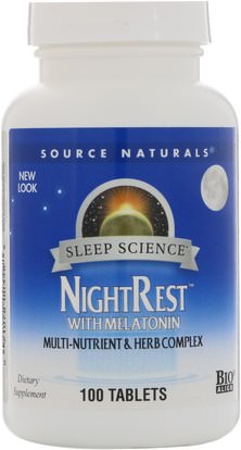 Source Naturals, NightRest, with Melatonin, 100 Tablets ,والمكملات الغذائية، والنوم، الميلاتونين