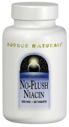Source Naturals, No-Flush Niacin, 500 mg, 60 Tablets ,الفيتامينات، فيتامين ب، فيتامين b3، فيتامين b3 - النياسين دافق مجانا