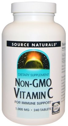 Source Naturals, Non-GMO Vitamin C, 1,000 mg, 240 Tablets ,الفيتامينات، وفيتامين ج، وفيتامين ج حمض الاسكوربيك
