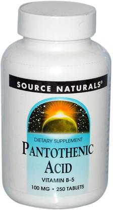 Source Naturals, Pantothenic Acid, 100 mg, 250 Tablets ,الفيتامينات، فيتامين b5 - حمض البانتوثنيك