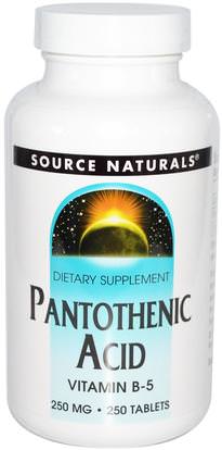 Source Naturals, Pantothenic Acid, Vitamin B-5, 250 mg, 250 Tablets ,الفيتامينات، فيتامين b5 - حمض البانتوثنيك