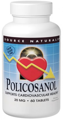 Source Naturals, Policosanol, 20 mg, 60 Tablets ,المكملات الغذائية، بوليكوسانول
