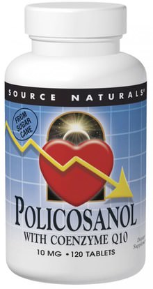 Source Naturals, Policosanol, with Coenzyme Q10, 10 mg, 120 Tablets ,coq10، والمكملات الغذائية، بوليكوسانول