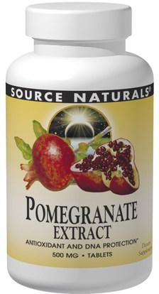 Source Naturals, Pomegranate Extract, 500 mg, 60 Tablets ,المكملات الغذائية، مضادات الأكسدة، عصير الرمان استخراج