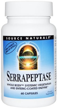 Source Naturals, Serrapeptase, 60 Capsules ,والمكملات الغذائية، والانزيمات، سيرابيبتاس