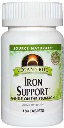 Source Naturals, Vegan True, Iron Support, 180 Tablets ,المكملات الغذائية، والمعادن، والحديد
