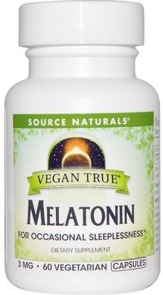 Source Naturals, Vegan True, Melatonin, 3 mg, 60 Veggie Caps (Discontinued Item) ,المكملات الغذائية، الميلاتونين 3 ملغ