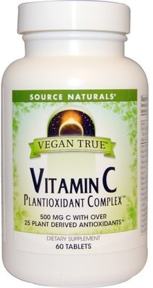 Source Naturals, Vegan True, Vitamin C, Plantioxidant Complex, 60 Tablets ,الفيتامينات، فيتامين ج، فيتامين ج بالإضافة إلى الأعشاب