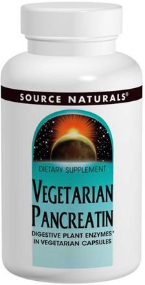 Source Naturals, Vegetarian Pancreatin, 475 mg, 120 Capsules ,والمكملات الغذائية، والإنزيمات، والبنكرياتين، والإنزيمات الهضمية